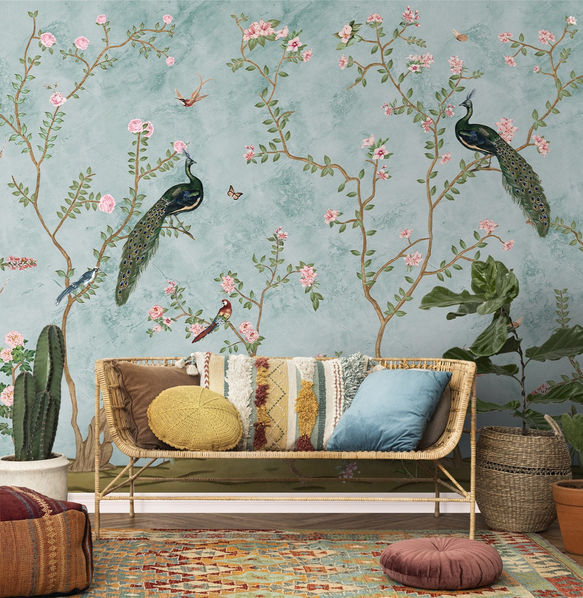 Bagiya, Peacock Chinoiserie Wallpaper, Customised