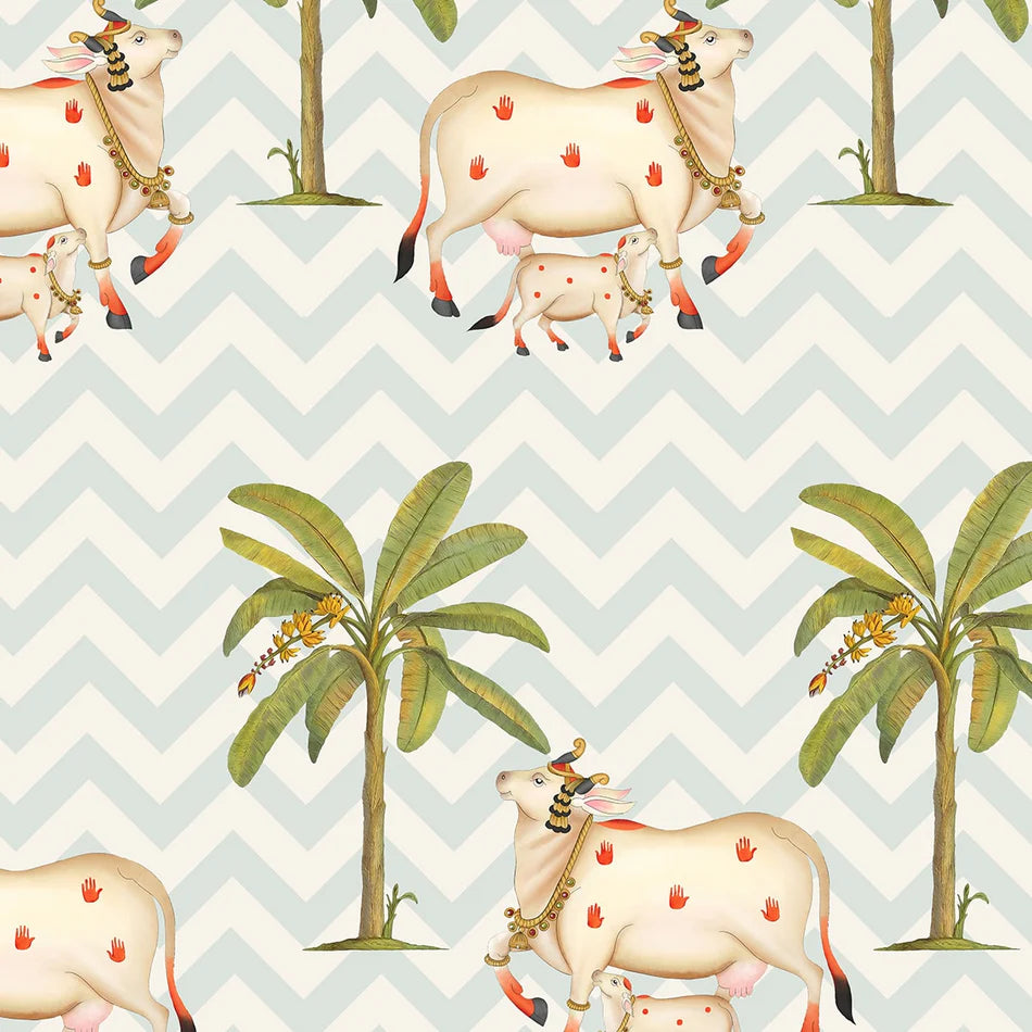 Sacred Cows: "Pichwai Wallpaper" in Soft Tones
