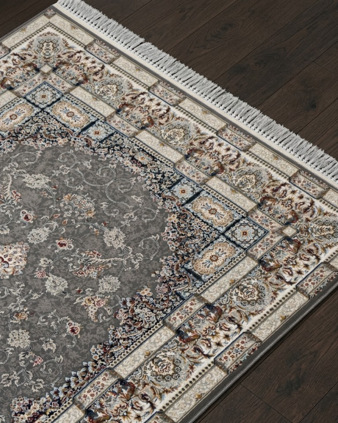 Zafar Silk & Wool Blend Carpet – Cobalt Terracotta Floral Allover