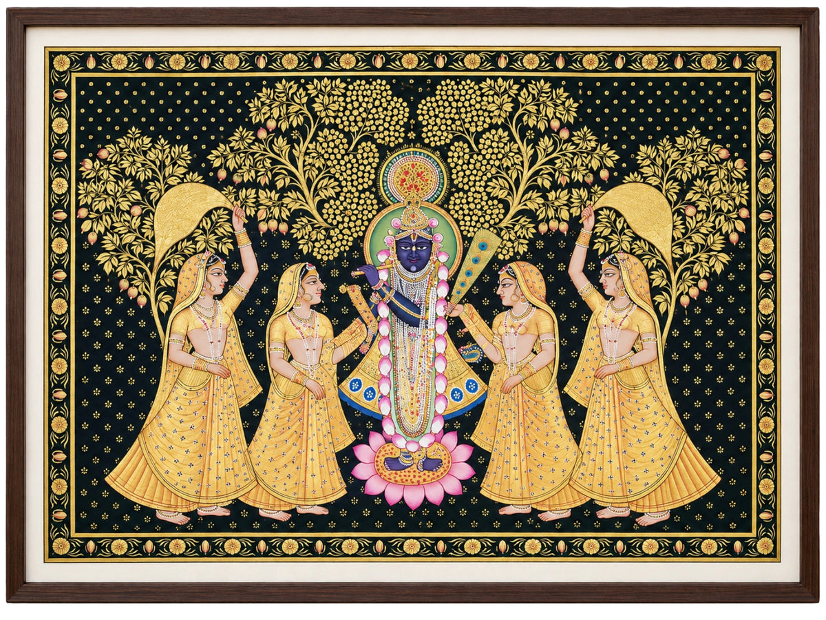 Handpainted – Pichwai – Shrinathji and the Four Gopis