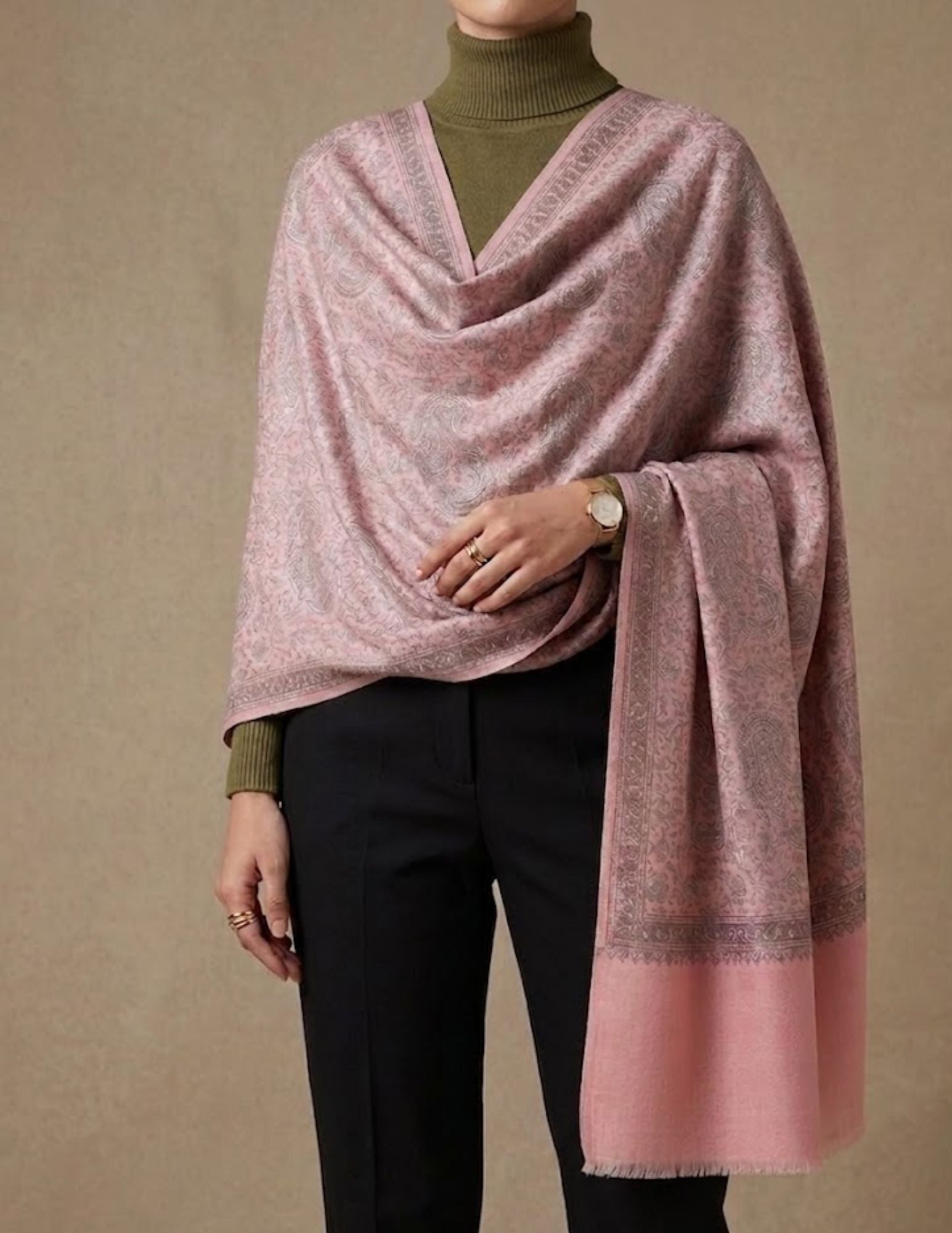 Gulrukh Sozni Embroidered Stole (Unisex) – Blush Paisley Wool Silk