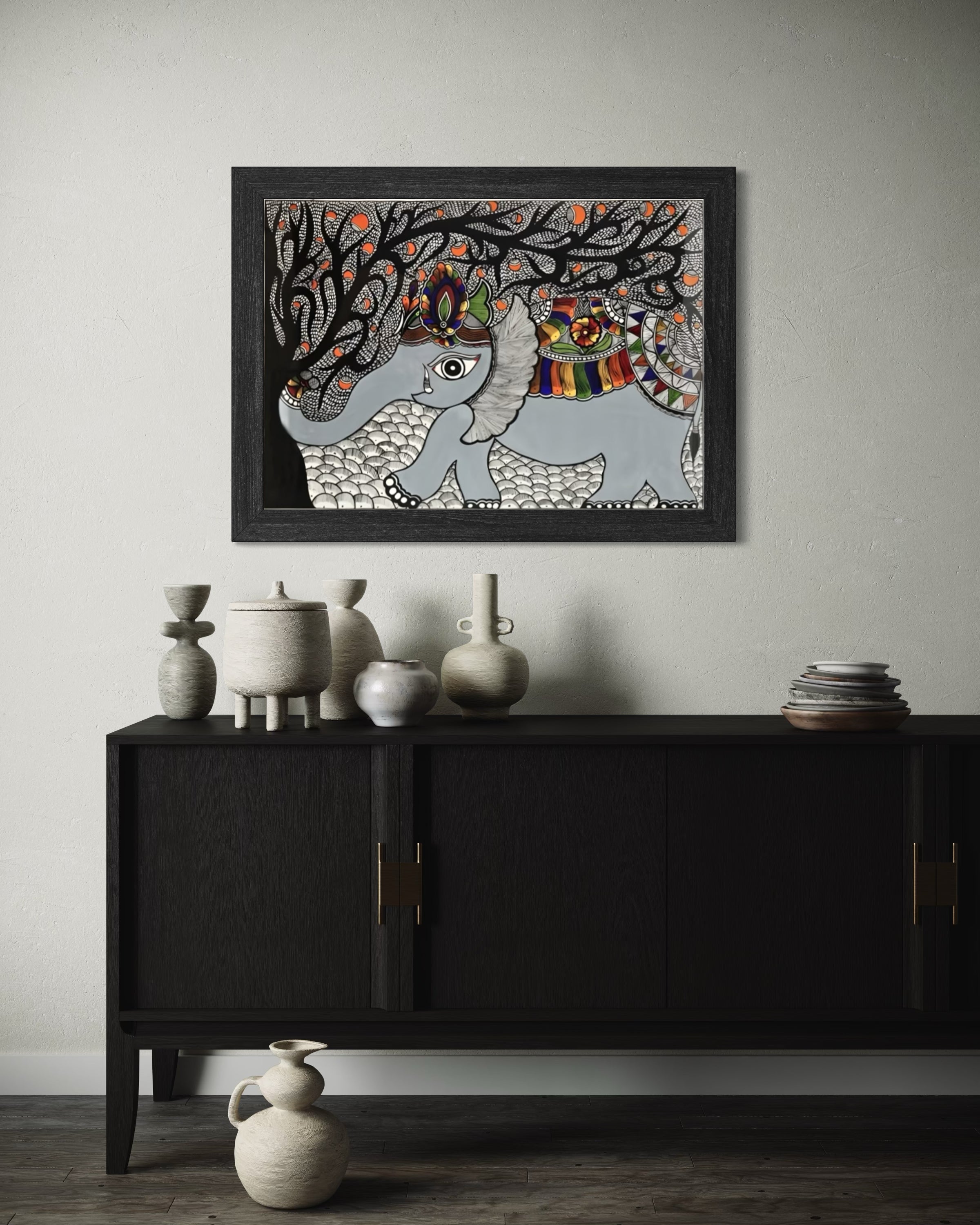 Elephant in Rhythm – Madhubani Painting