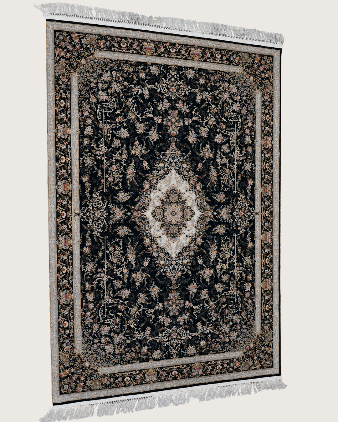 Samar Silk & Wool Blend Carpet – Burgundy Teal Medallion Scatter