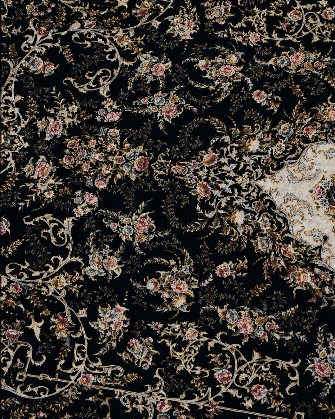 Samar Silk & Wool Blend Carpet – Burgundy Teal Medallion Scatter