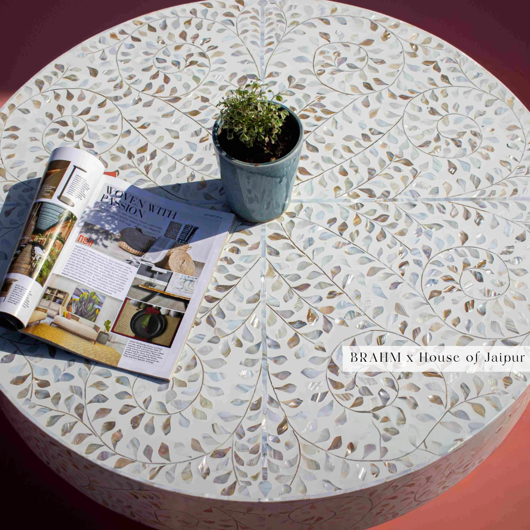 Floral Bone Inlay Coffee Table White