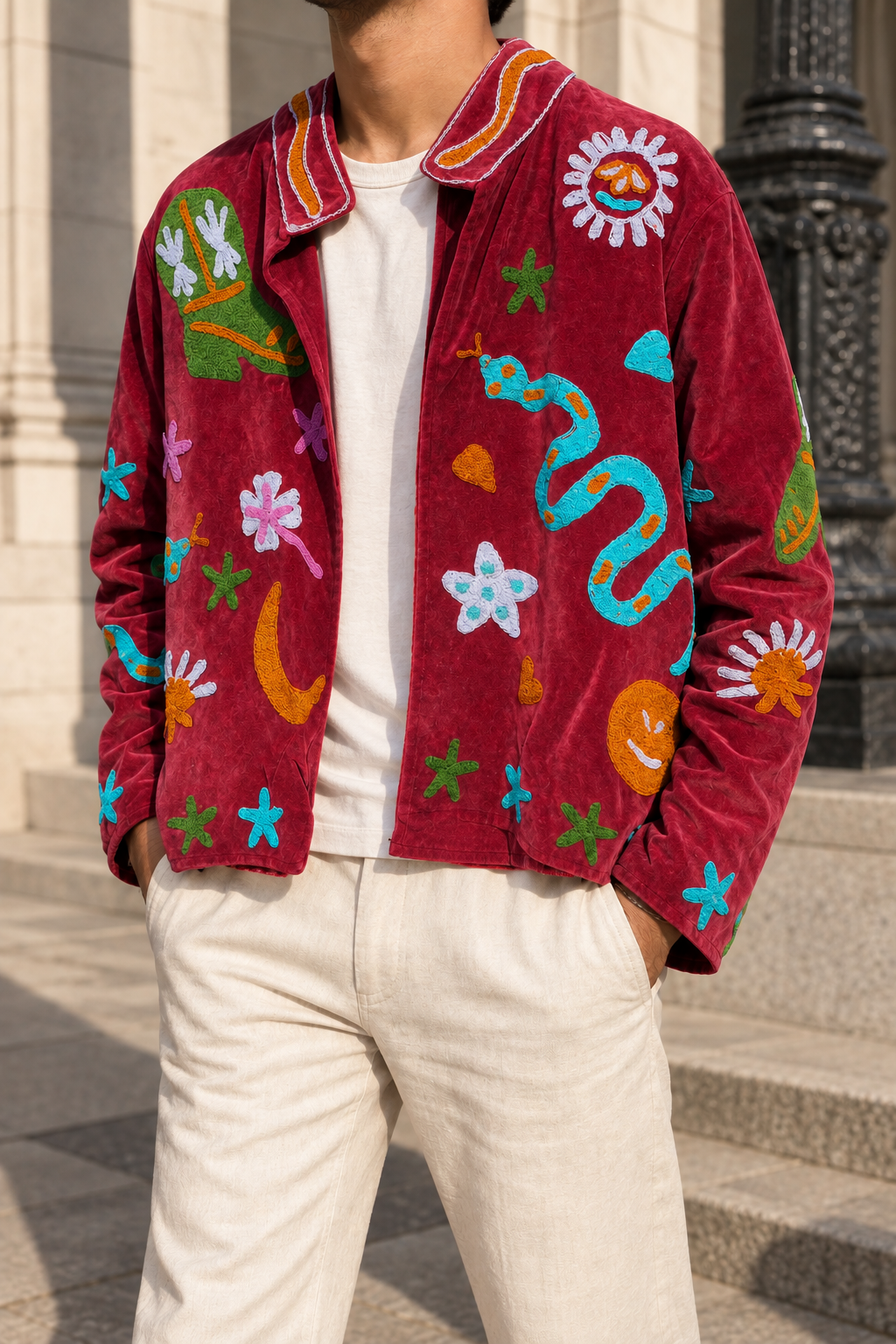 Afsana Jacket  (Unisex) – Burgundy Multicolour Embroidered Jacket