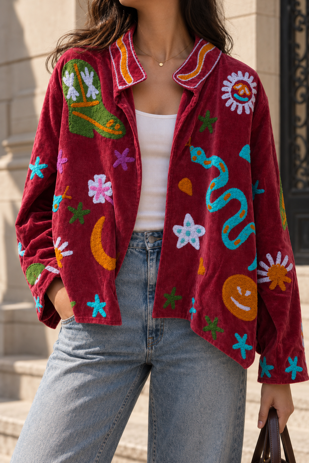Afsana Jacket  (Unisex) – Burgundy Multicolour Embroidered Jacket