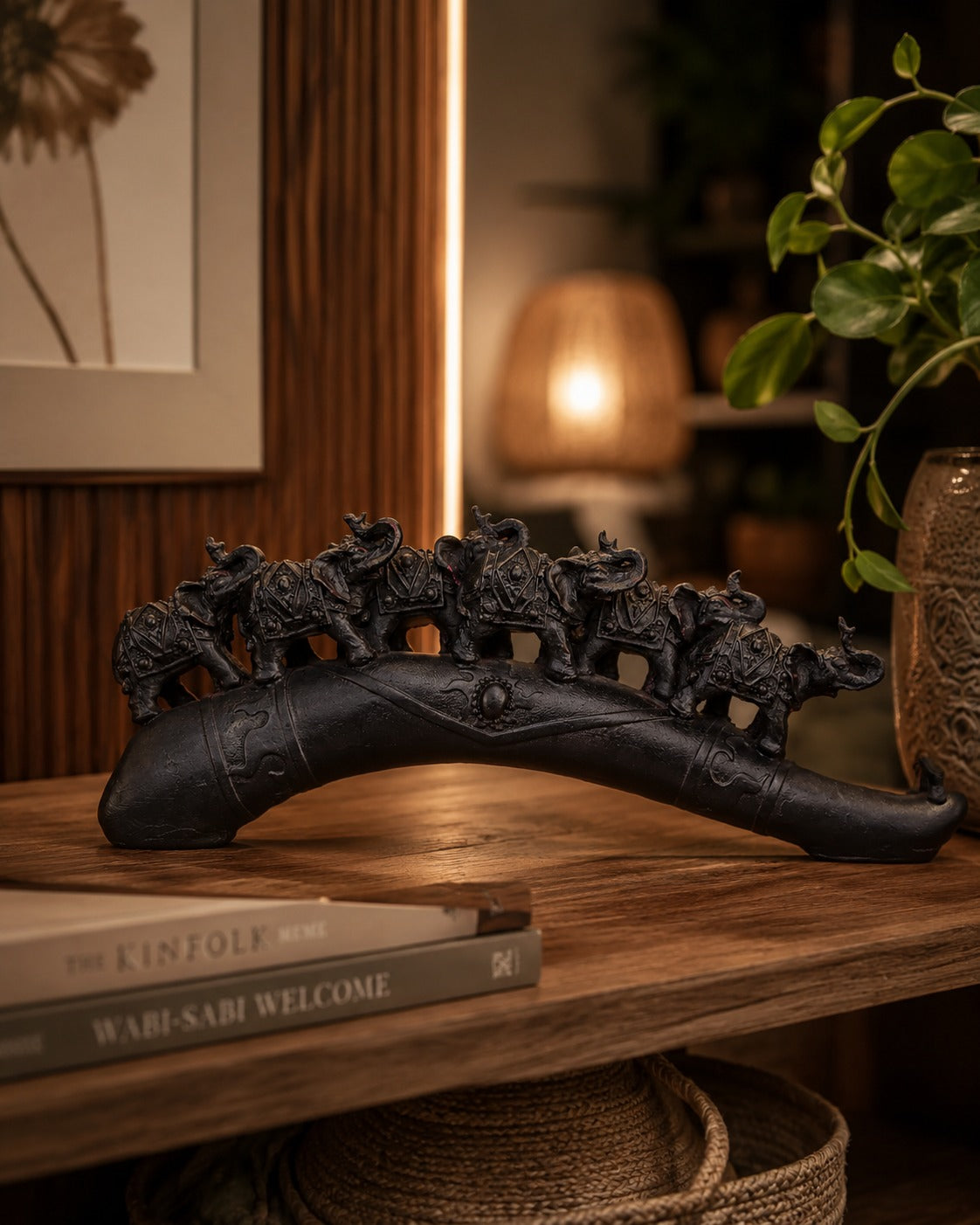 Black Elephant Tusk Sculpture
