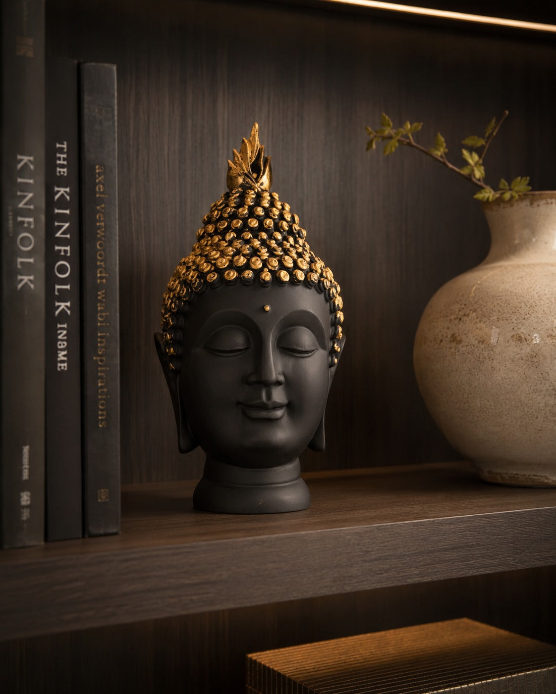 Black wooden Buddha head