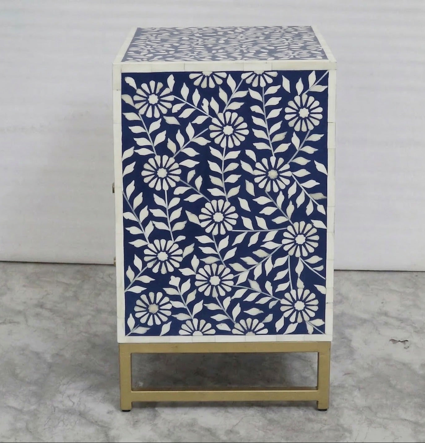 Blue & White Bone Inlay Floral Nightstand