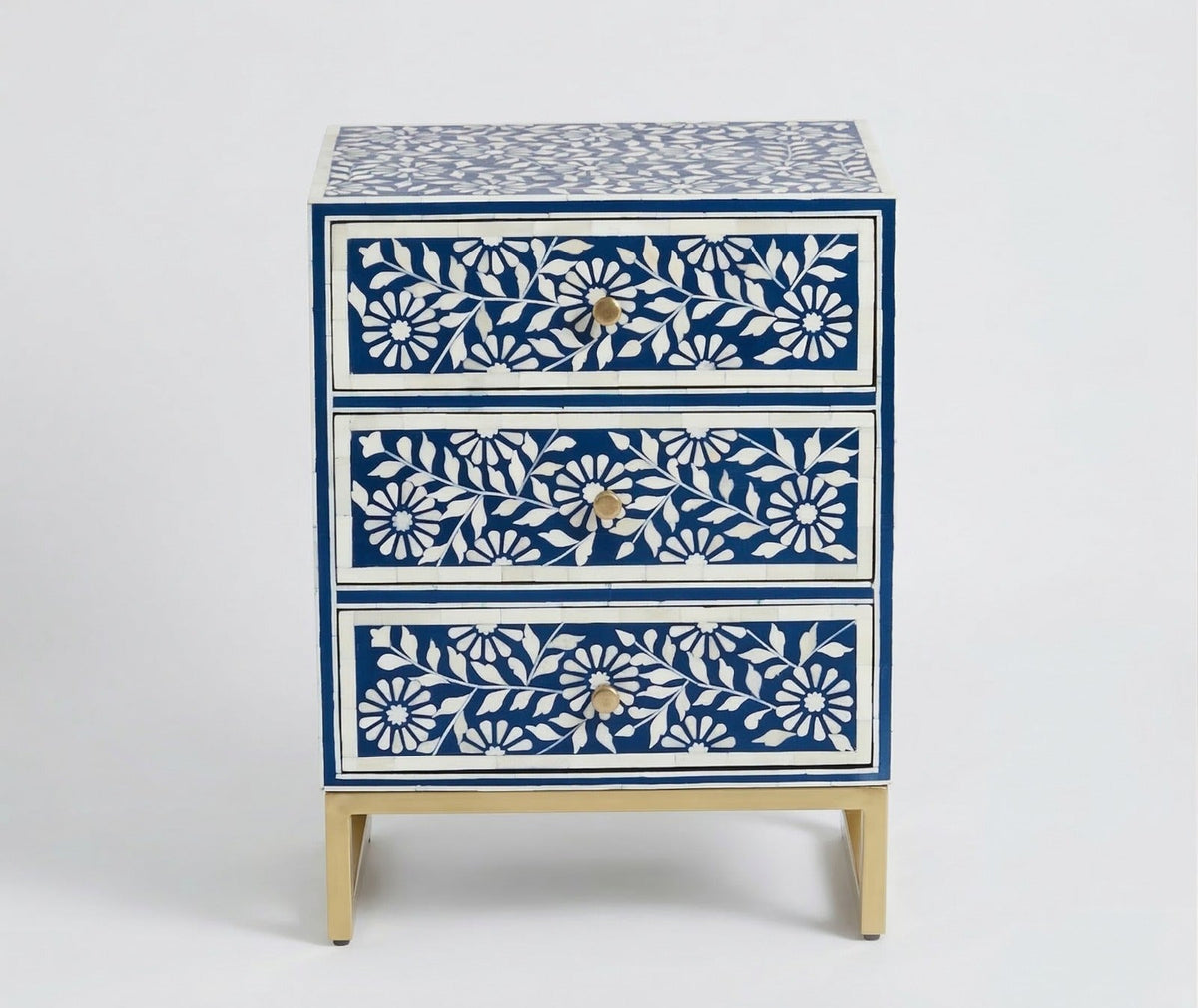Blue & White Bone Inlay Floral Nightstand – Brahm Collection