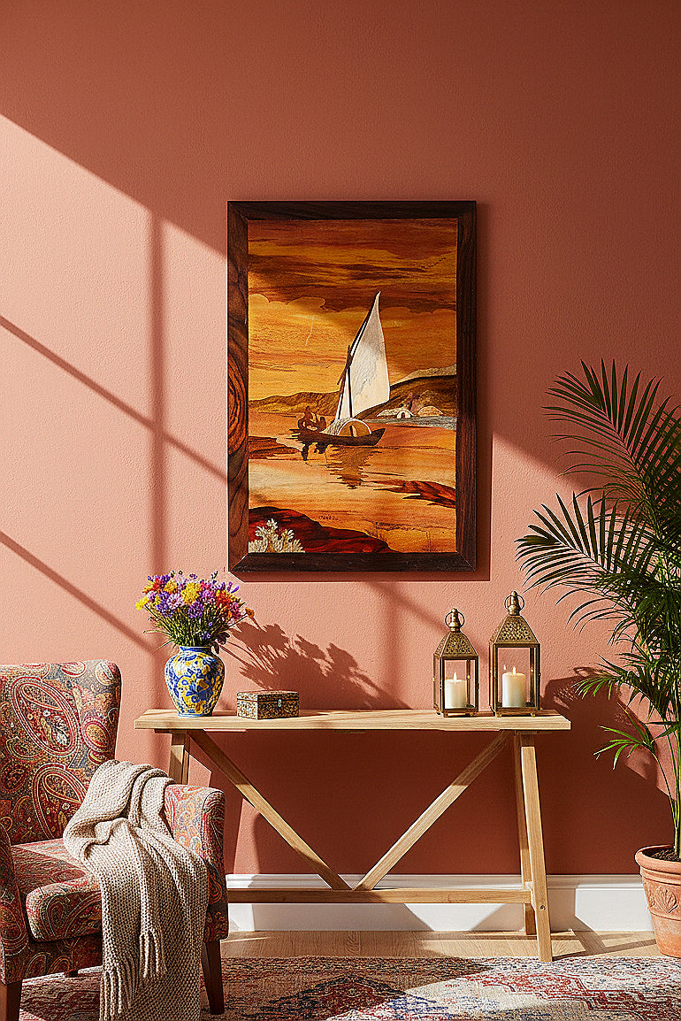 Still Waters - Mysore Rosewood Inlay Boat Scene Wall Panel