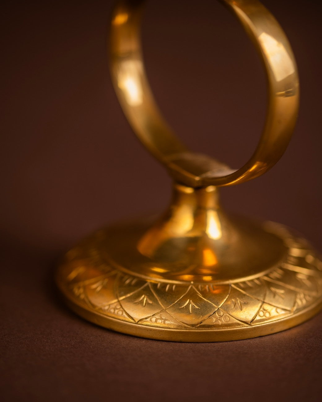 Single Brass Candelabra with a Ring Design