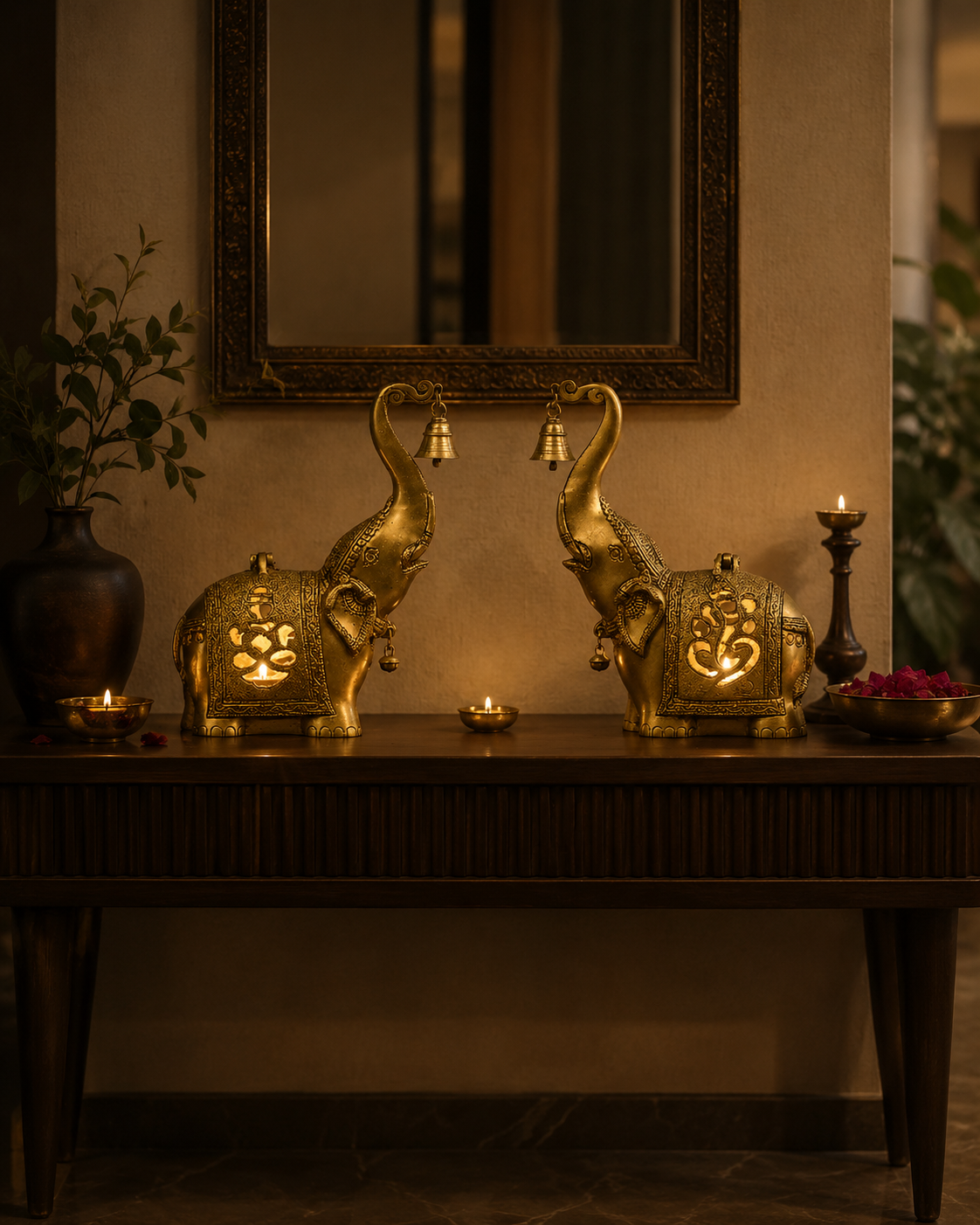 Brass Twin Elephant Tea-Light Holders