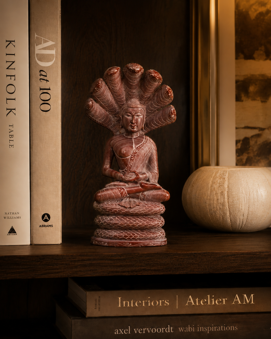 Buddha with Serpent 'Naga Buddha' in Red Stone