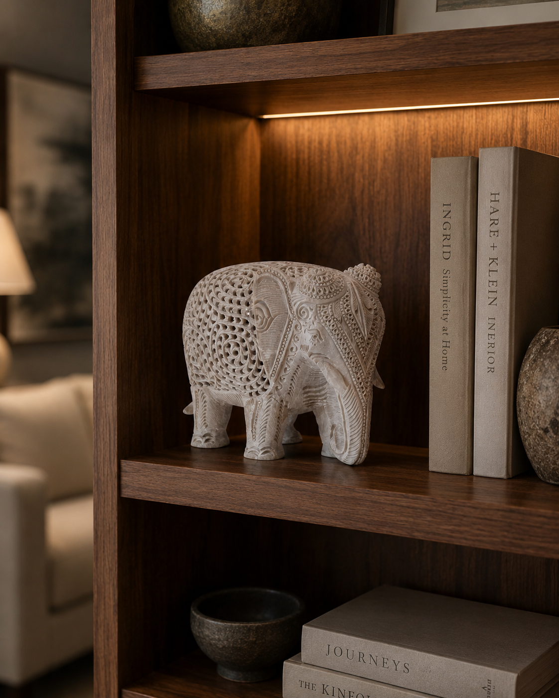 Carved White Stone Elephant