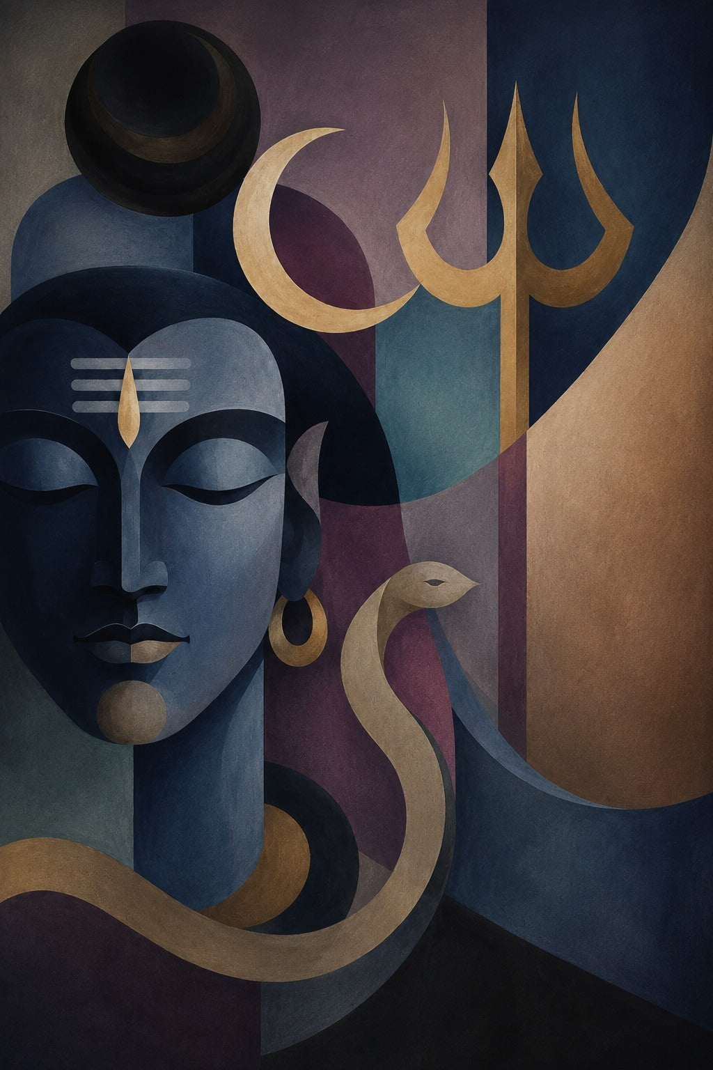 Pichwai – “Chandrasekhara”: Abstract Shiva in Indigo & Gold
