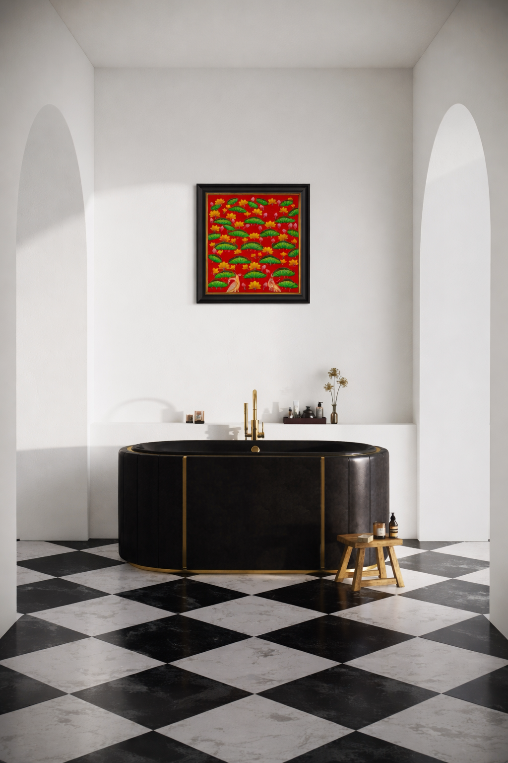 Crimson Lotus Garden - Pichwai Painting