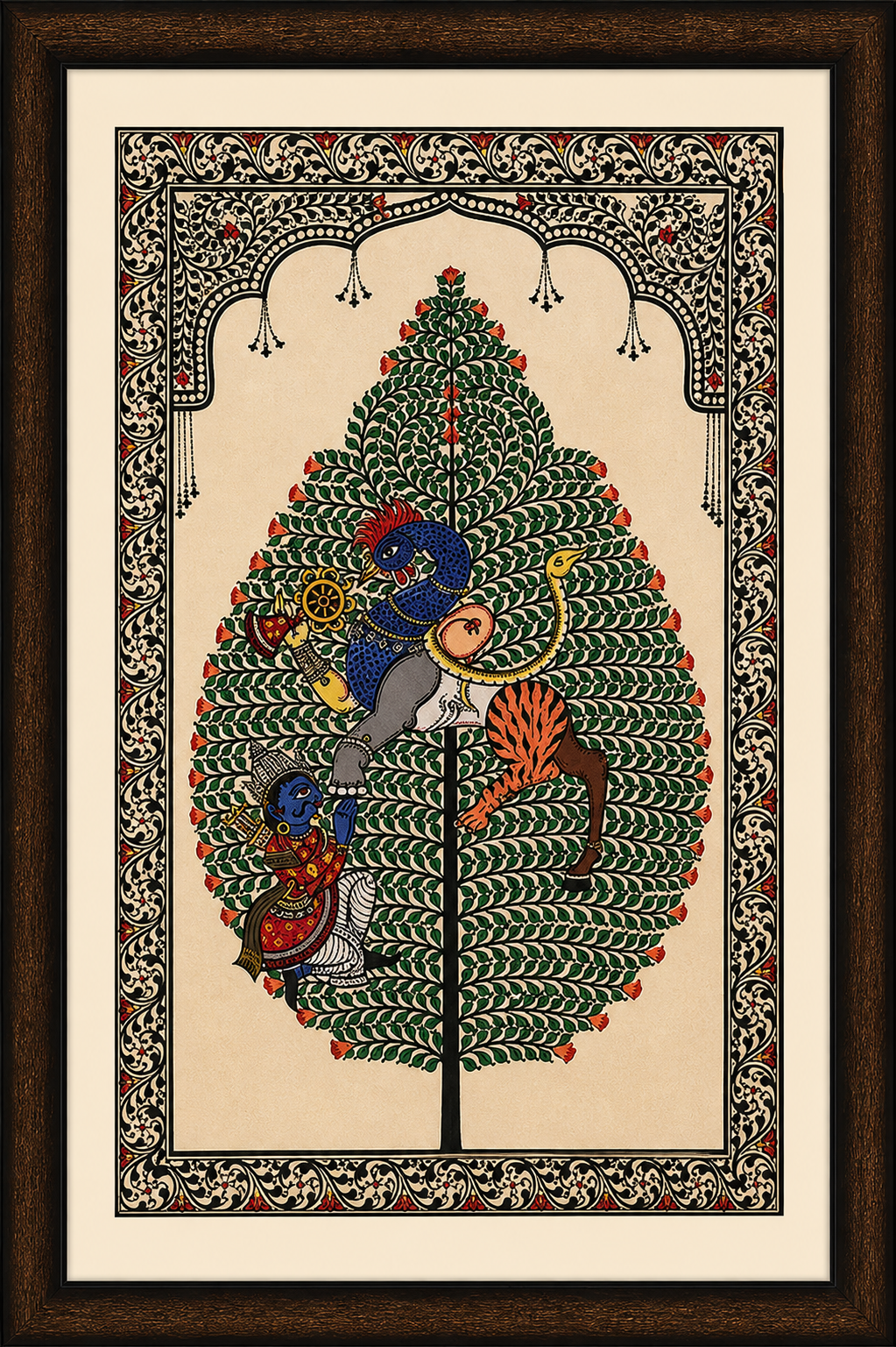 Divine Synthesis: Nabagunjara Tree of Life – Orissa Pattachitra Painting