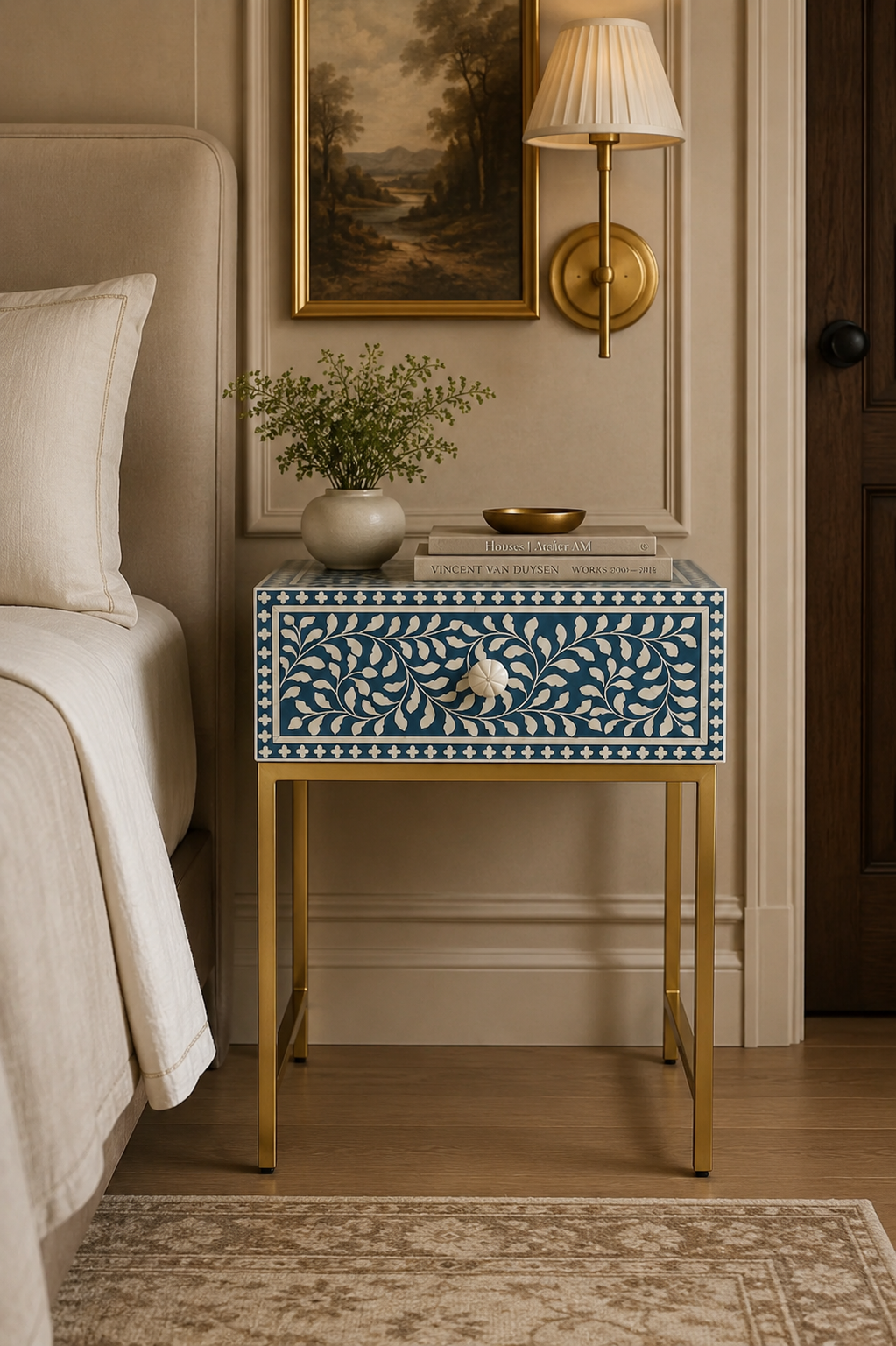 Blue Haven Bone Inlay Side Table