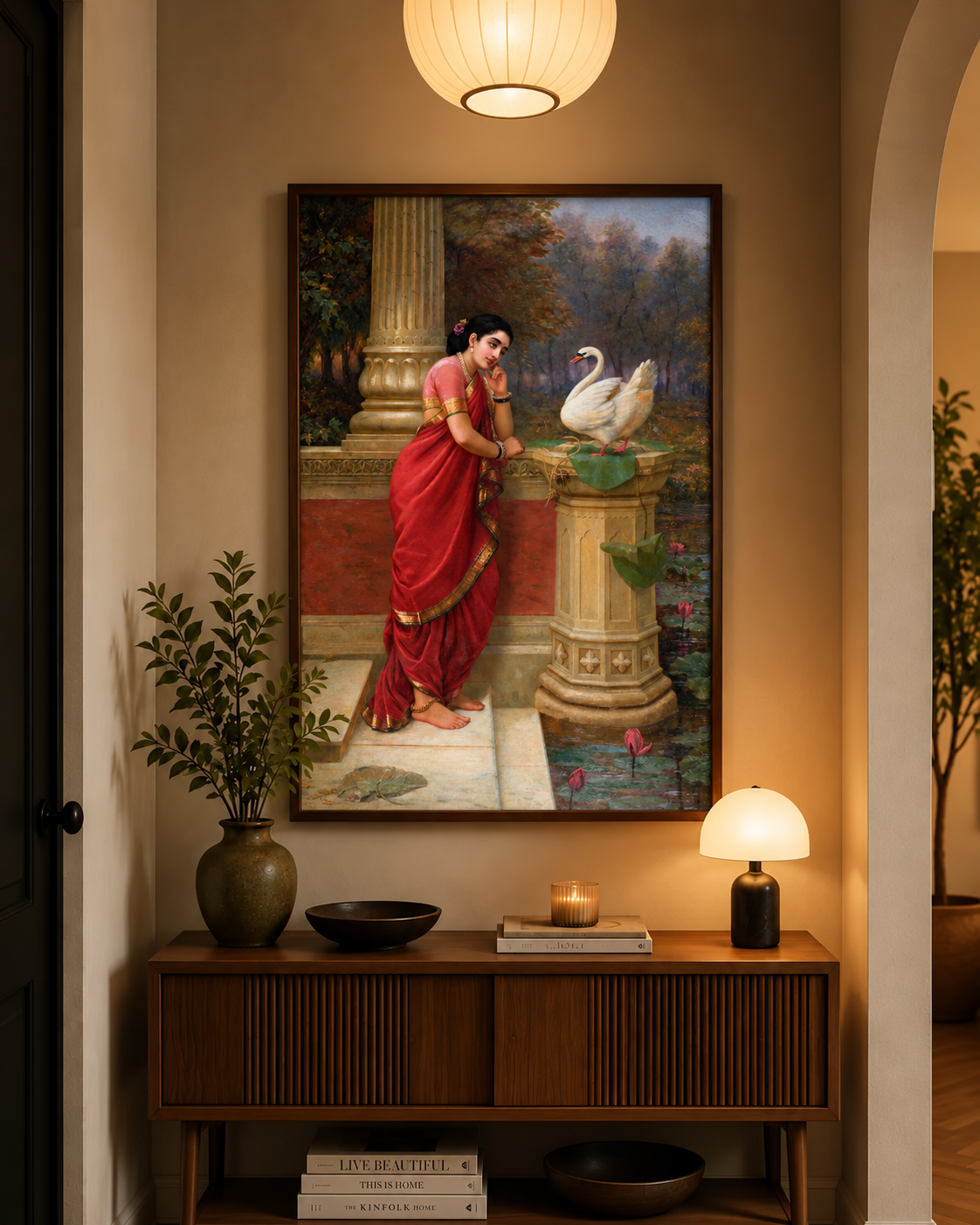 Raja Ravi Varma – "Hamsa Damayanti Samvada" (1899): A Swan's Message of Love and Longing