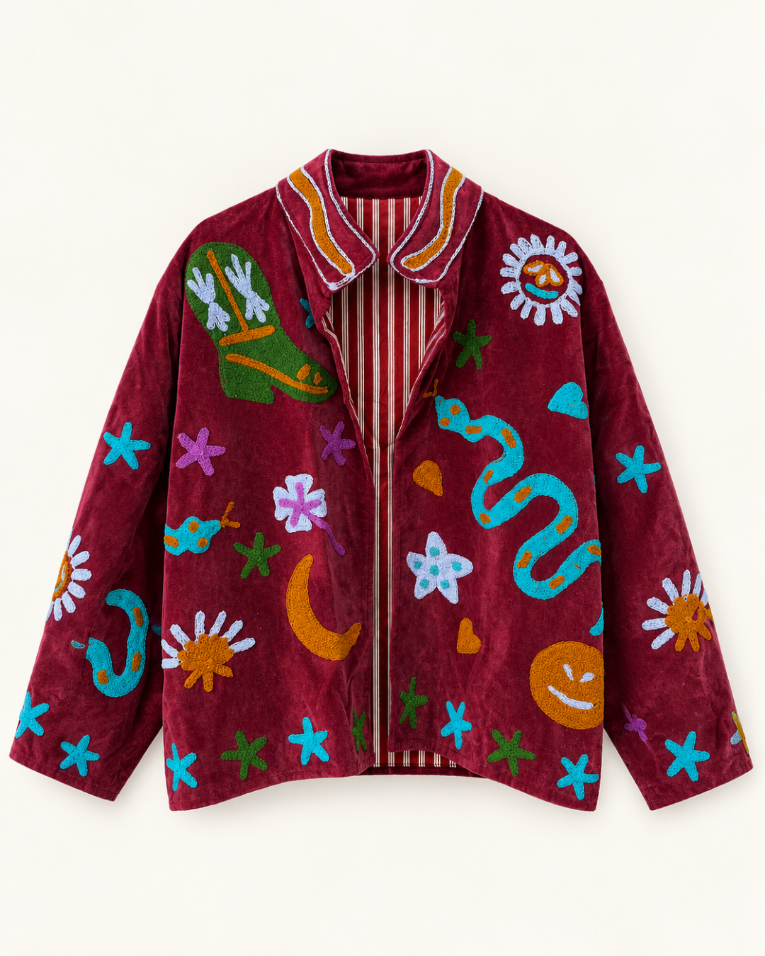 Afsana Jacket  (Unisex) – Burgundy Multicolour Embroidered Jacket