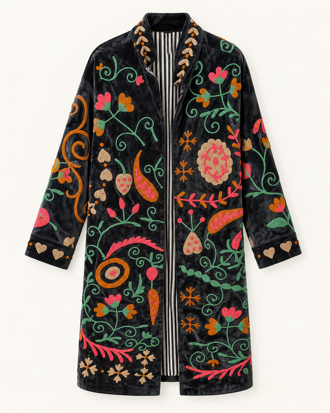 Rangrez Coat (Unisex) – Black Multicolour Embroidered Coat