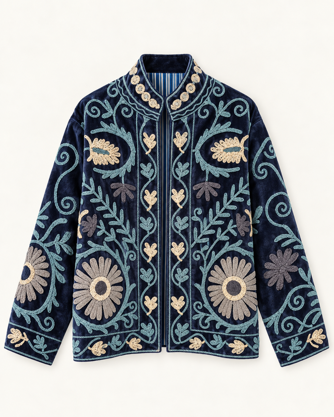 Gulnaar Jacket (Unisex) – Navy Floral Embroidered Jacket