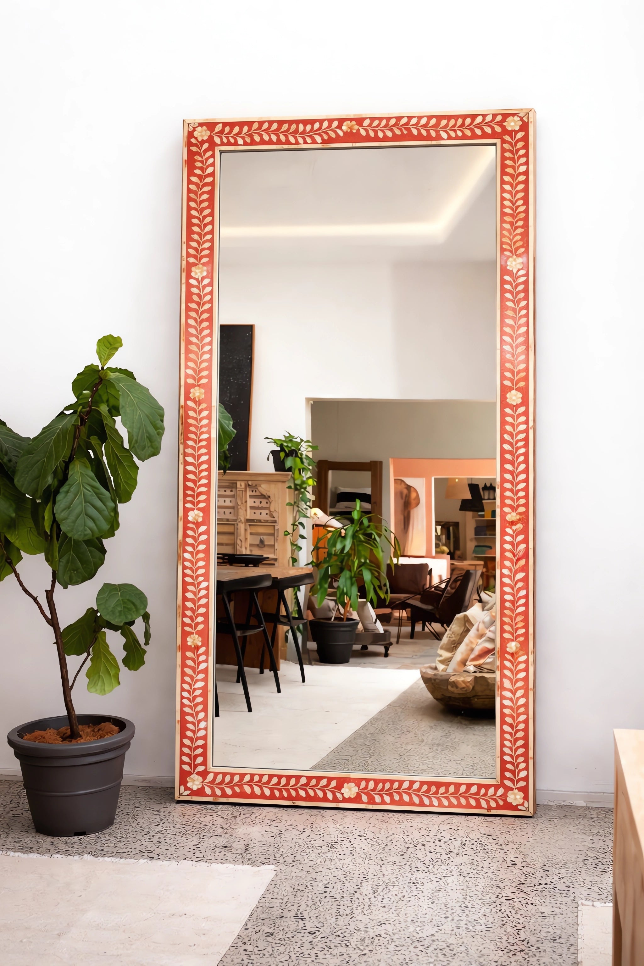 Desert Bloom Bone Inlay Floor Mirror