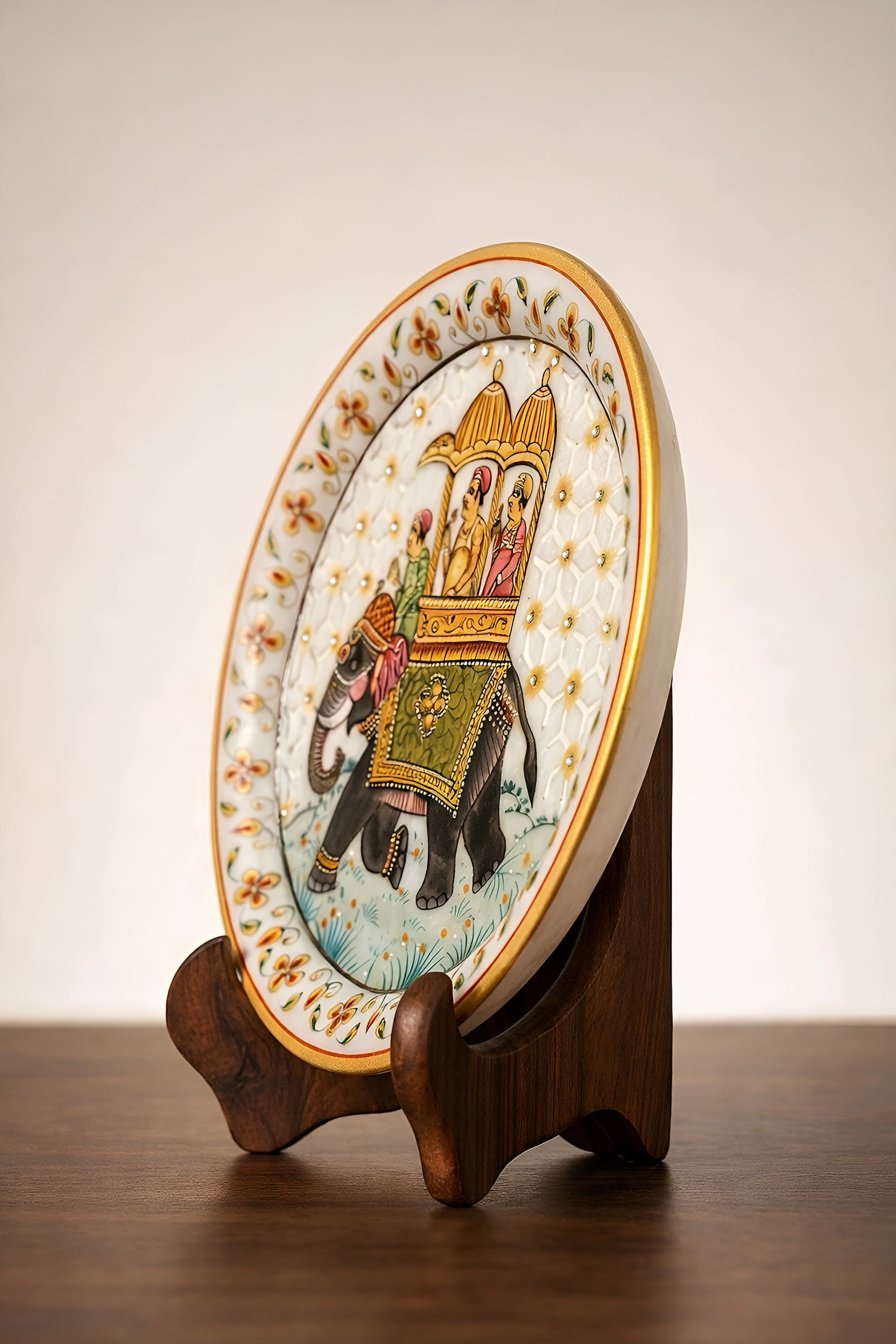 Royal Elephant Procession – Rajasthani Miniature Marble Plate