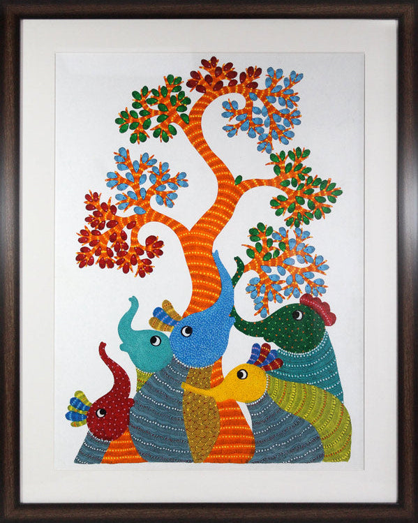 Gaja Vriksha – "The Cosmic Elephant Tree" Gond Art