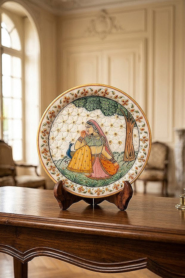 Garden Reverie of Rajputana – Rajasthani Miniature Marble Plate