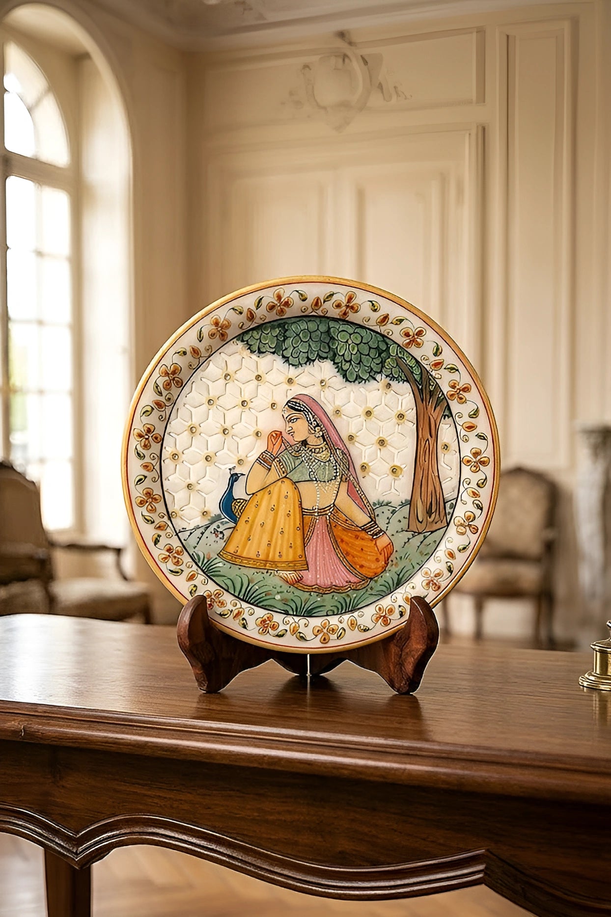 Garden Reverie of Rajputana – Rajasthani Miniature Marble Plate