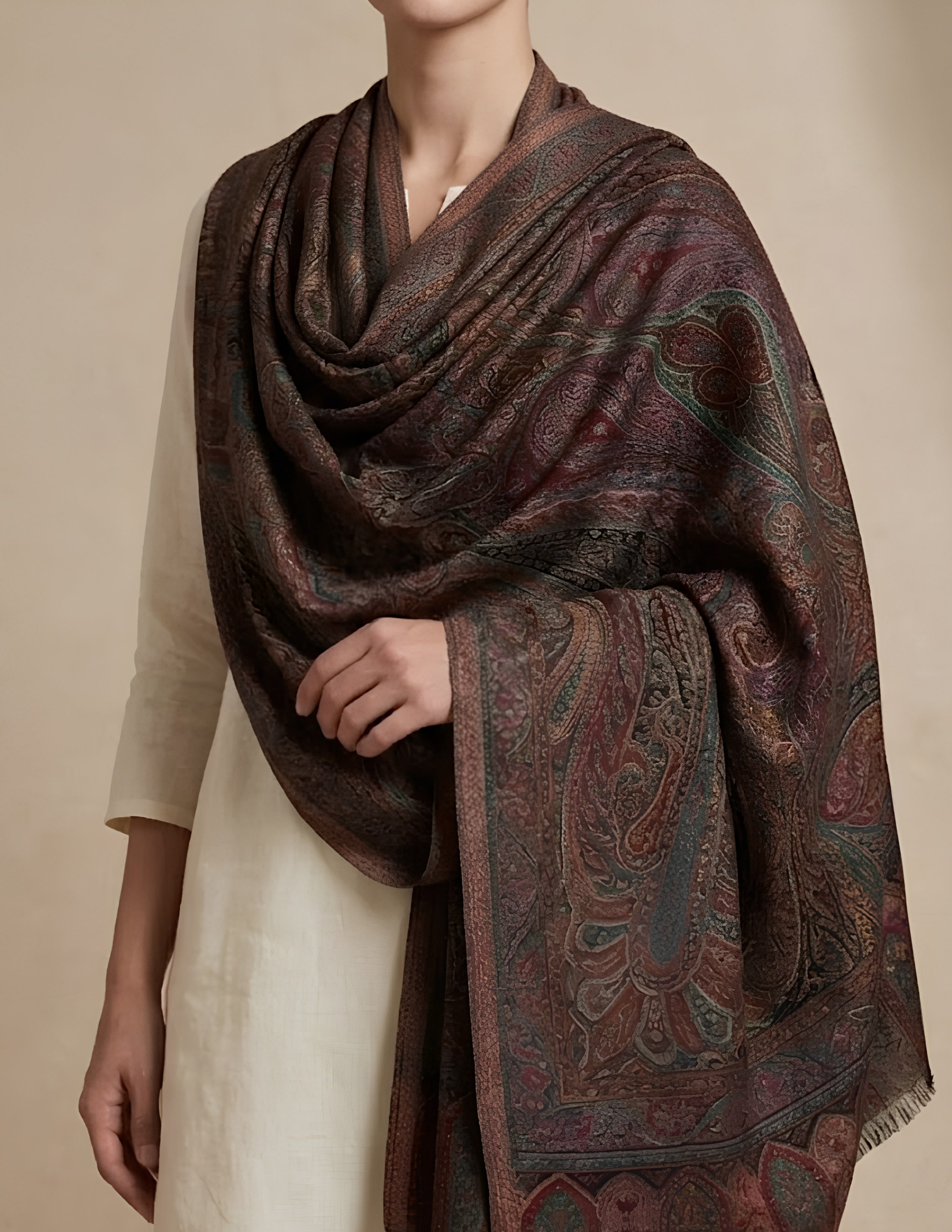 Gulbahar Jamawar Kashmiri Stole (Unisex) – Burgundy Micro Modal