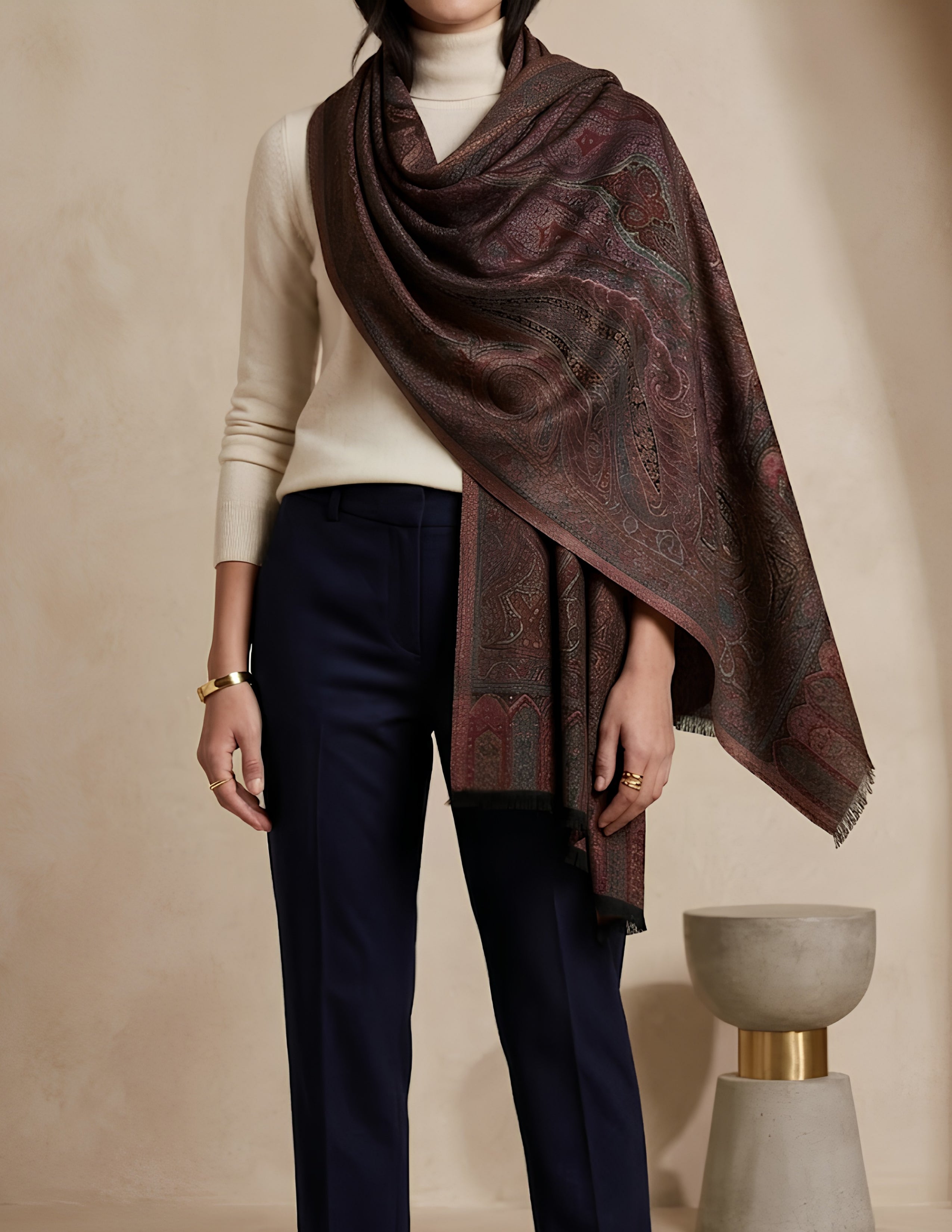Gulbahar Jamawar Kashmiri Stole (Unisex) – Burgundy Micro Modal