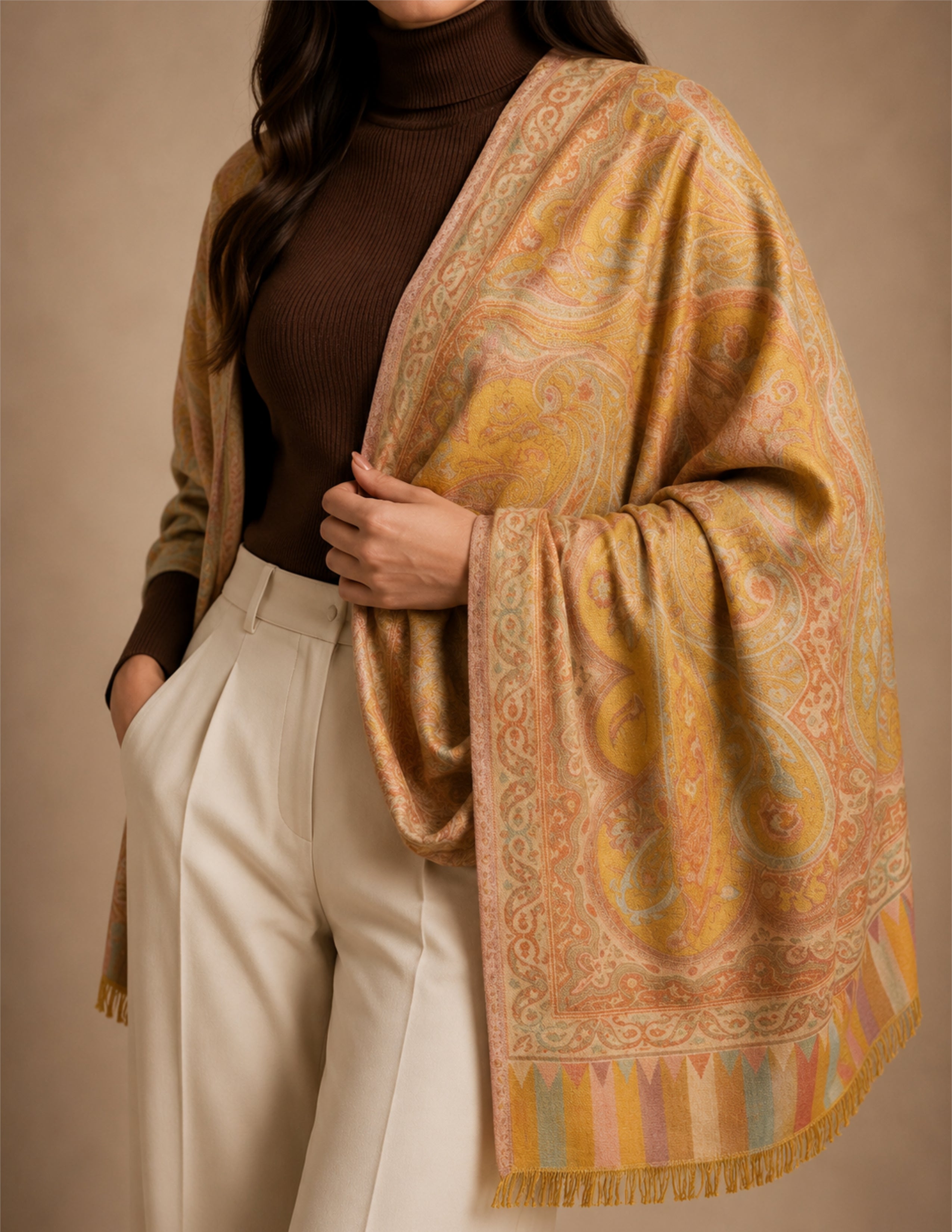 Gulnaar Jamawar Kashmiri Stole (Unisex) – Saffron Micro Modal