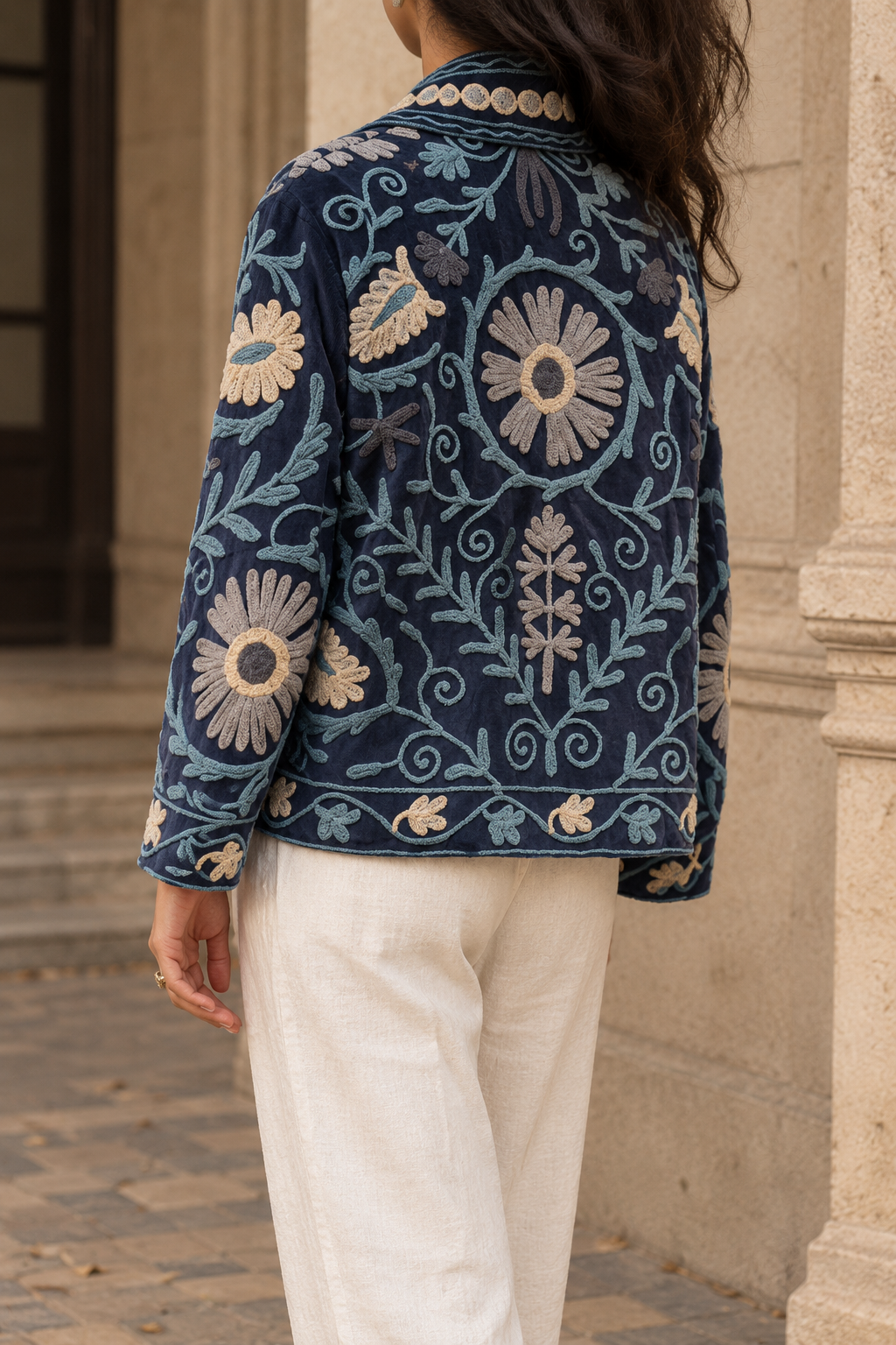 Gulnaar Jacket (Unisex) – Navy Floral Embroidered Jacket