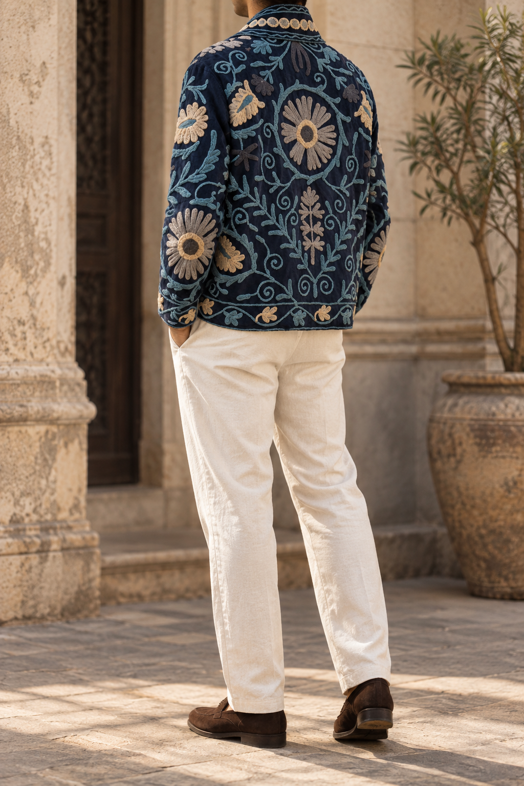 Gulnaar Jacket (Unisex) – Navy Floral Embroidered Jacket