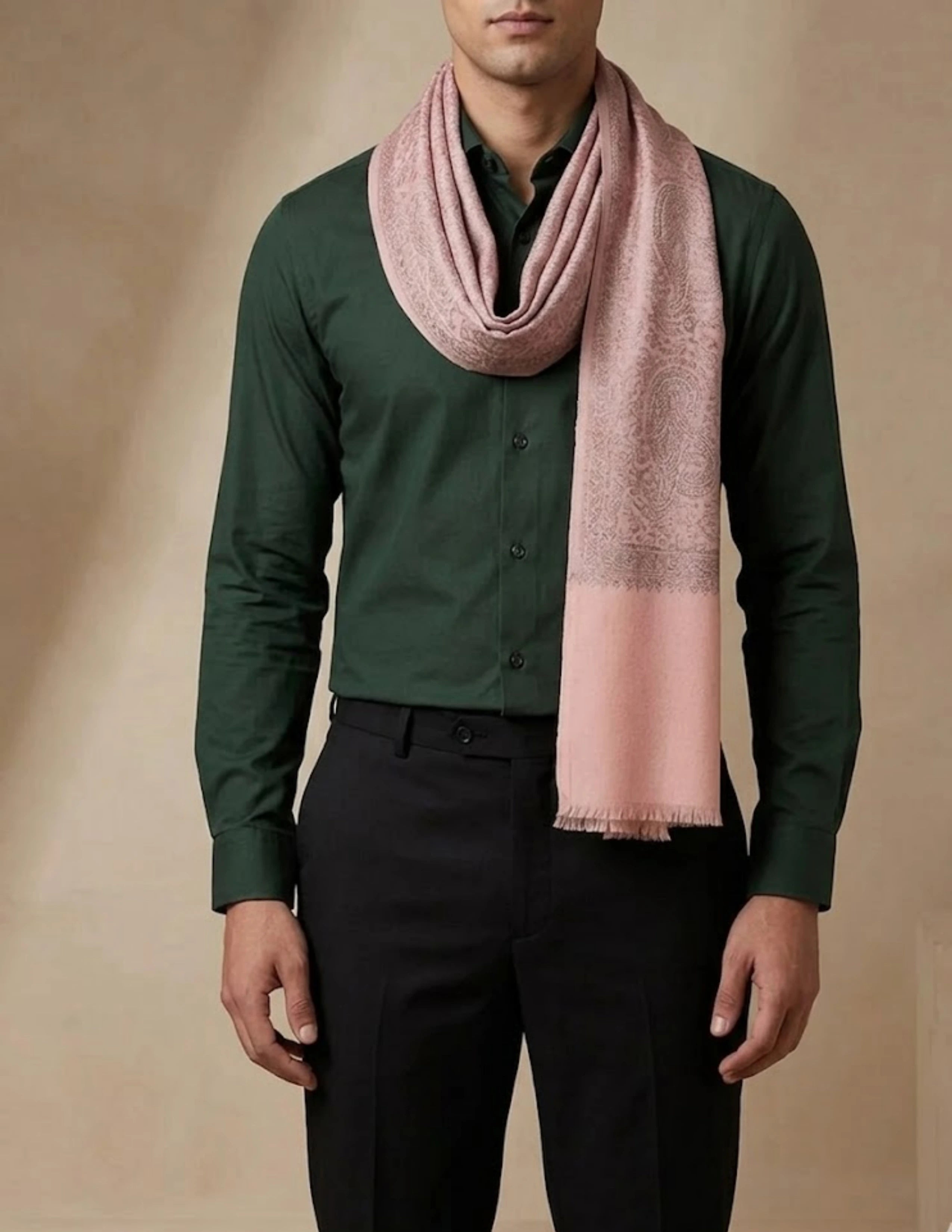 Gulrukh Sozni Embroidered Stole (Unisex) – Blush Paisley Wool Silk