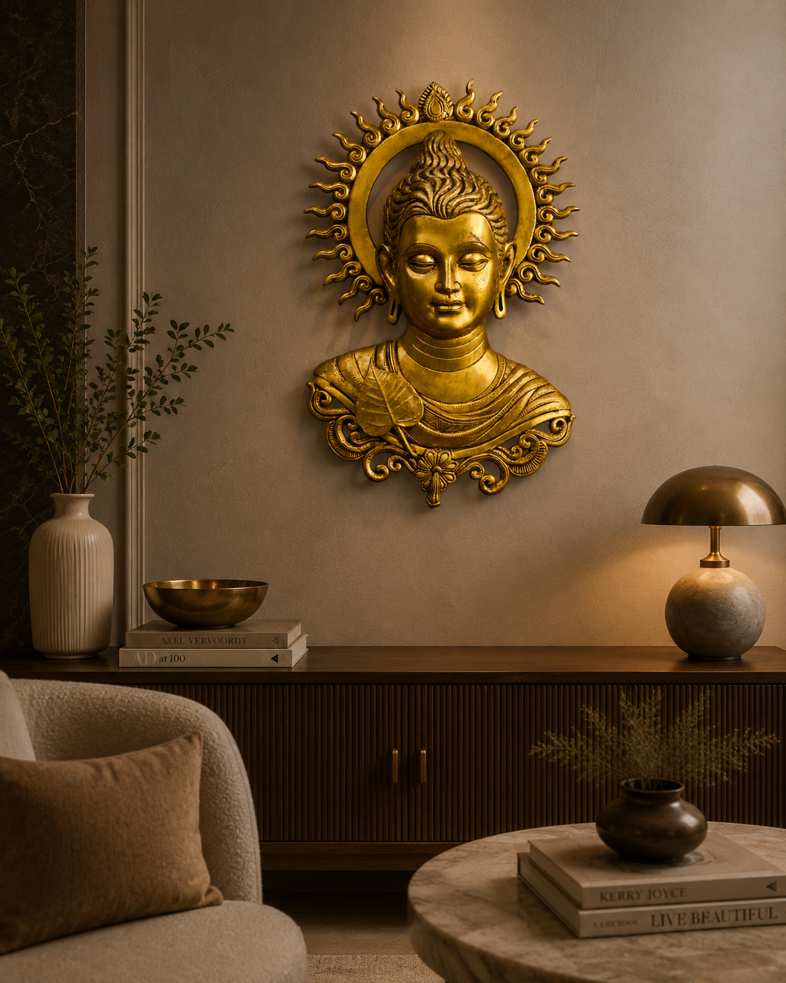 Halo Buddha Wall Figurine in Solid Brass