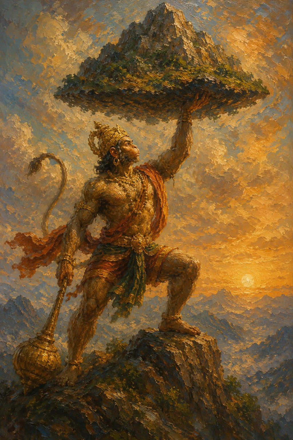 Hanuman and the Mountain of Devotion - Impressionist Print