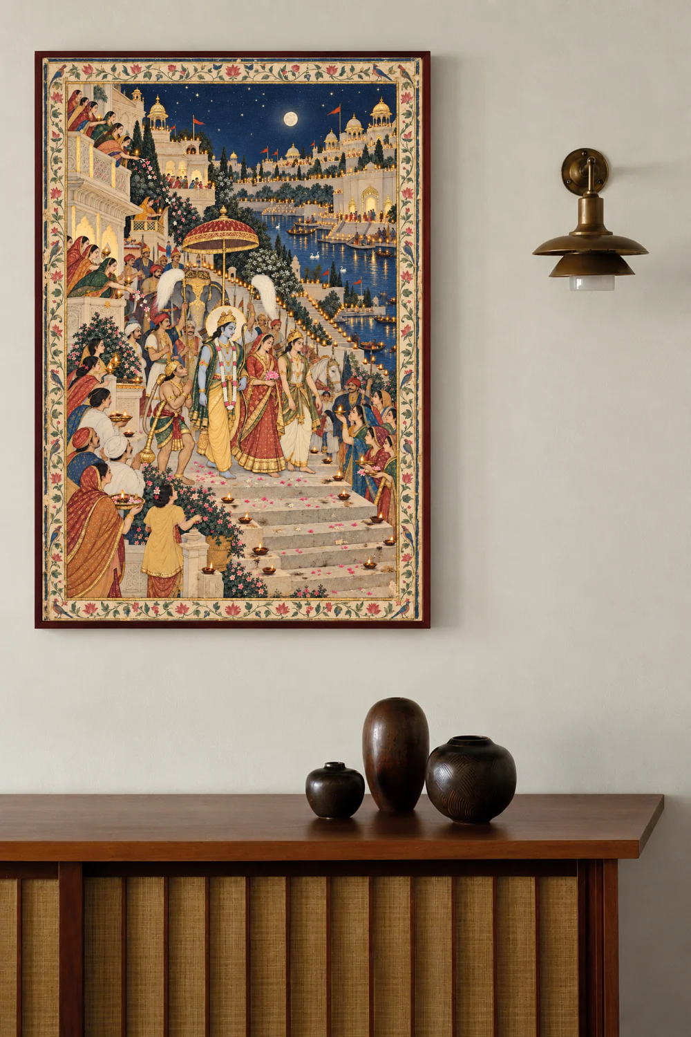 Pichwai Art Print – The Return to Ayodhya by Lamplight