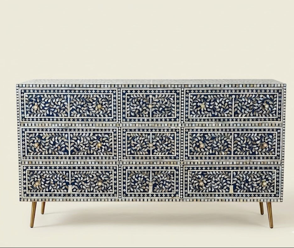 Indigo Bloom Mother of Pearl Inlay Dresser