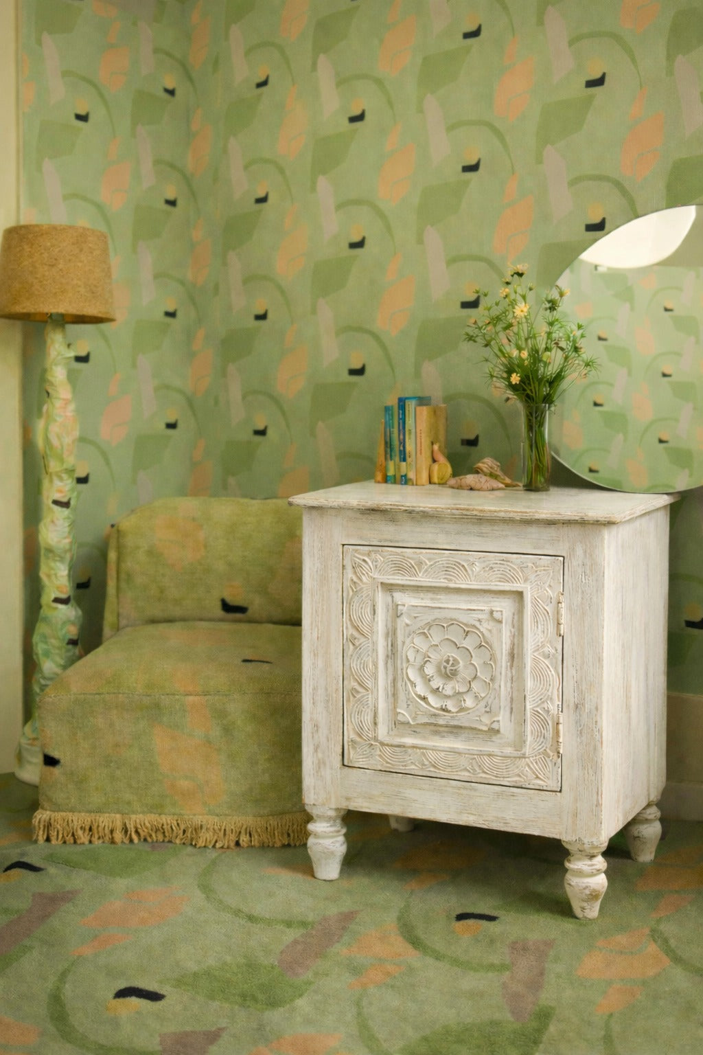 Ivory Bloom Bone Inlay Nightstand