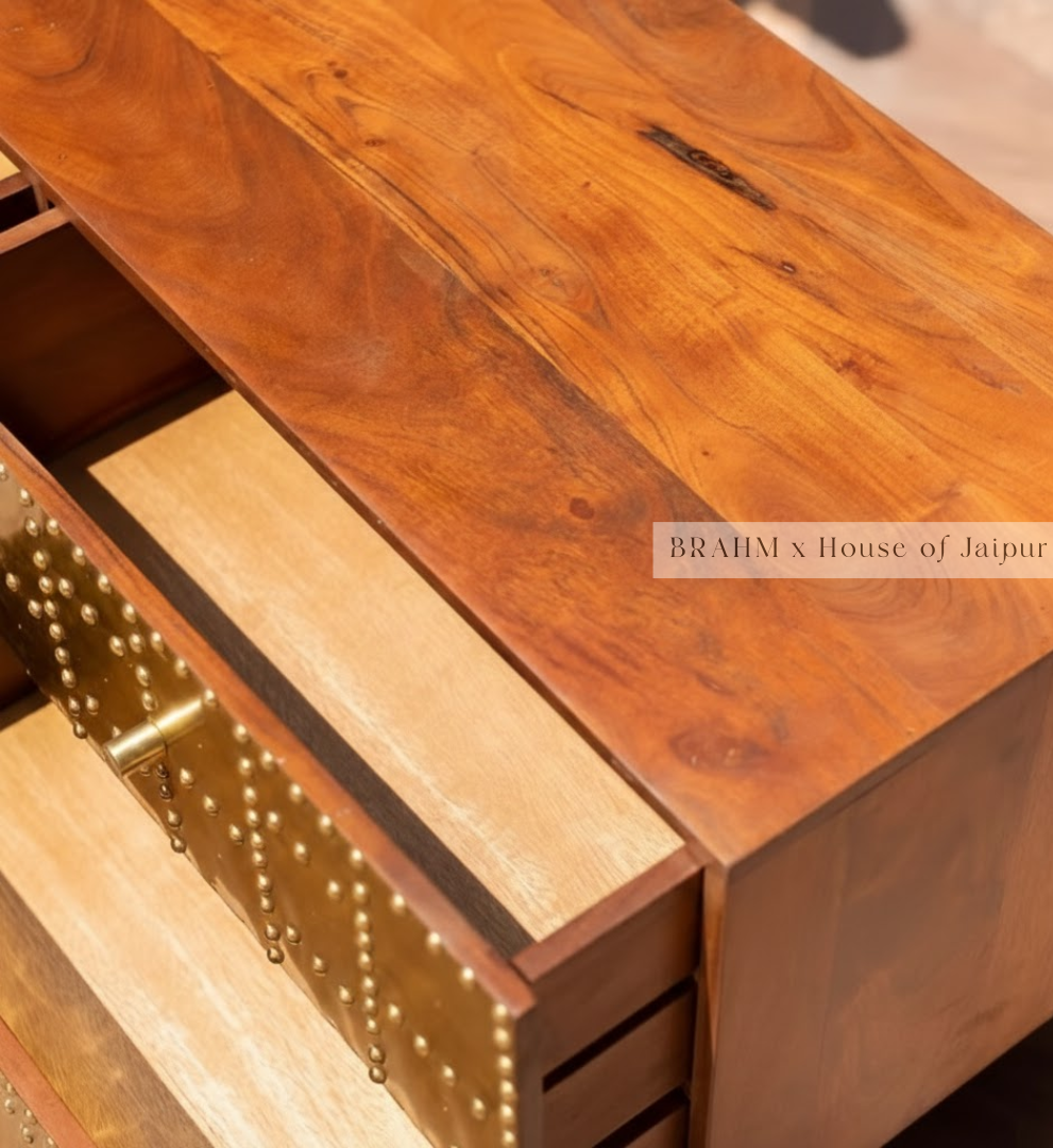 Jaipur Rivetwork Dresser – Handcrafted Brass Inlay Cabinet