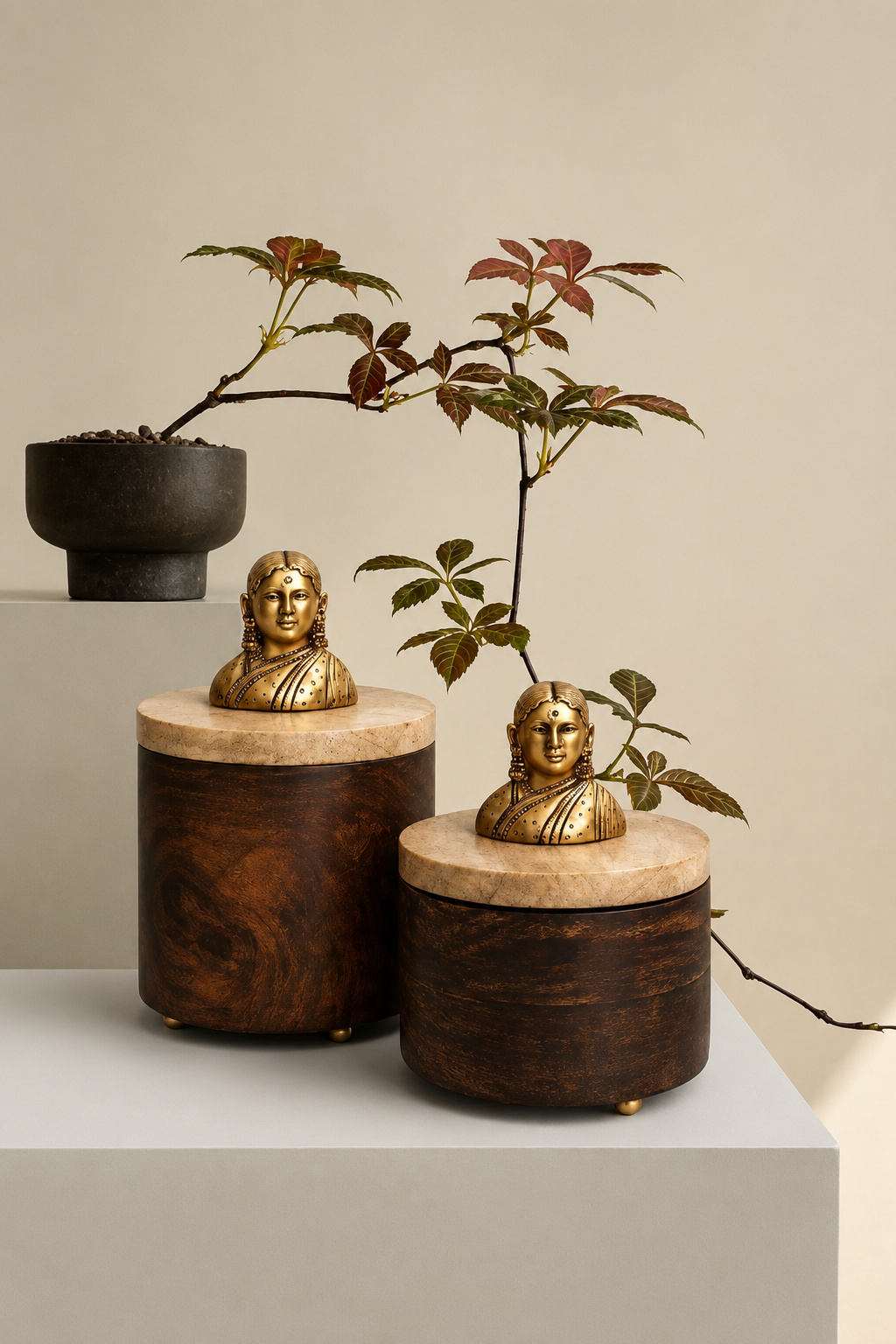 'Kanaka' Jar Set of 2 in Printed Wood