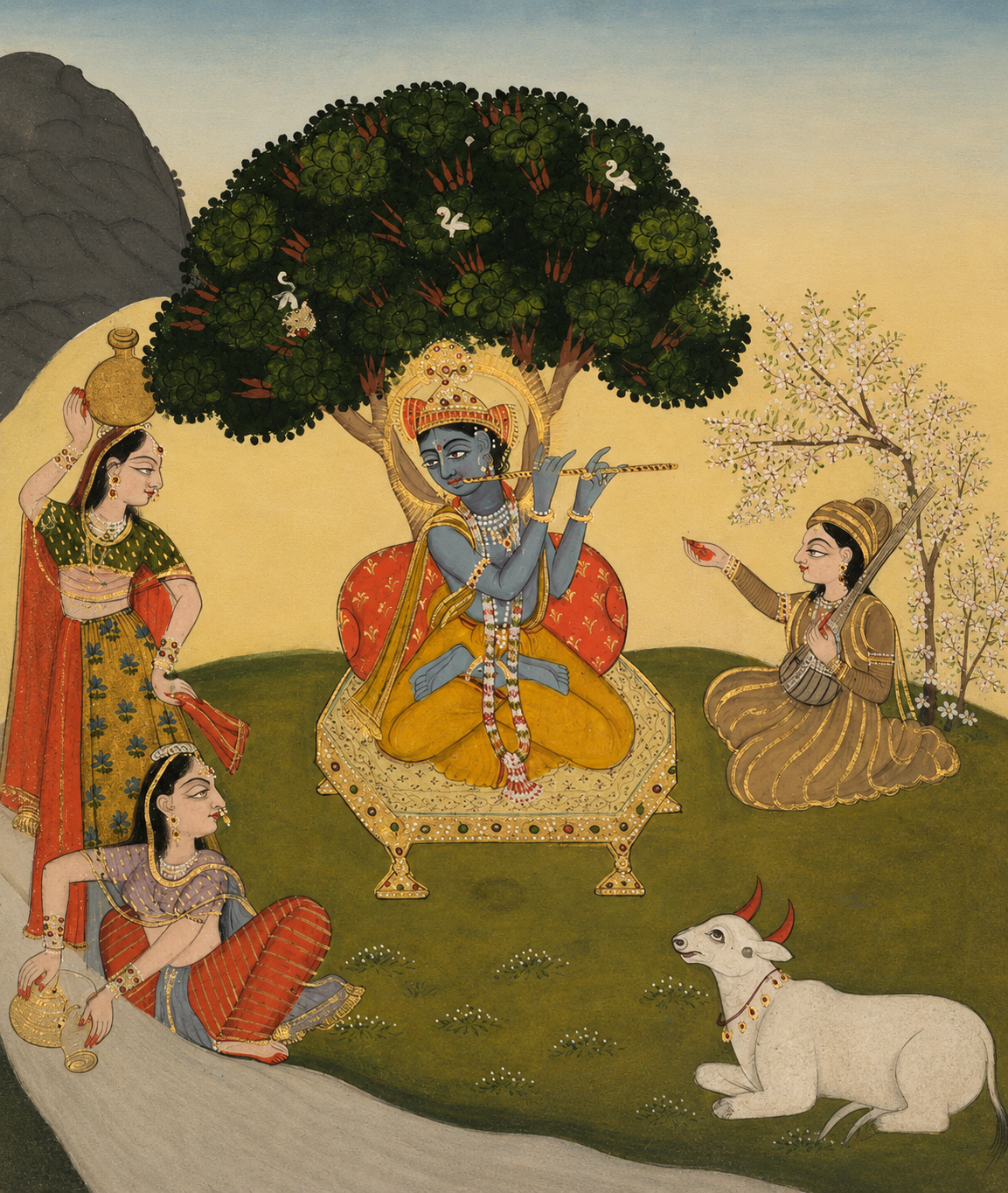 'Krishna and Gopis' Canvas Cloth Print, c.1850