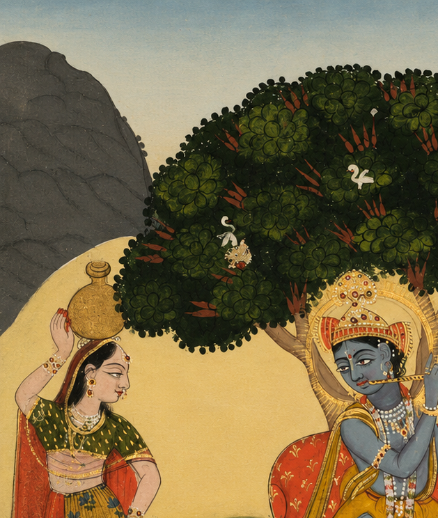 'Krishna and Gopis' Canvas Cloth Print, c.1850