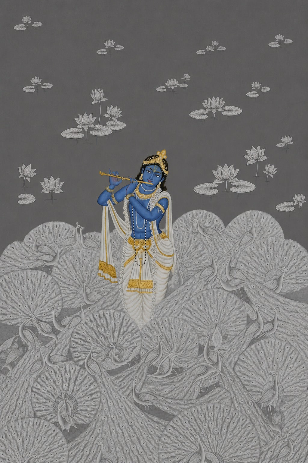 Pichwai – “Krishna in Moonlit Plume”: Contemporary Heritage Painting