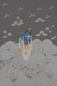 Handpainted – “Krishna in Moonlit Plume”: Contemporary Heritage Painting